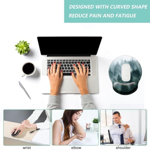 Mouse Pad with Wrist Support, Ergonomic Mouse Pad with Memory Foam Wrist Rest Cushion, Non-Slip Rubber Base Gaming Mice Pad for Home Office Computer Laptop, Forest