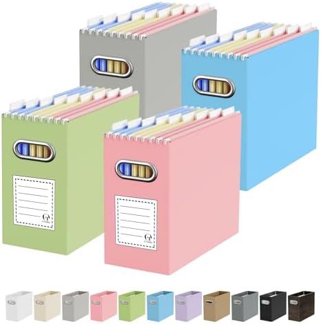 Oterri Portable Collapsible Cardboard File Box with Handle for Letter-Size