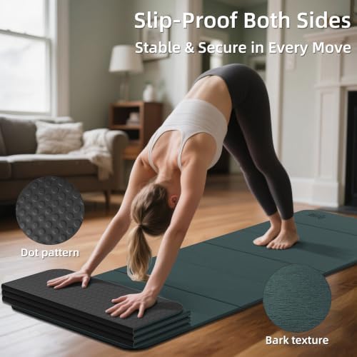 WEILA 1/2 Inch 70"x24" Foldable TPE Yoga Mat, Thick Non Slip Pilates Mat