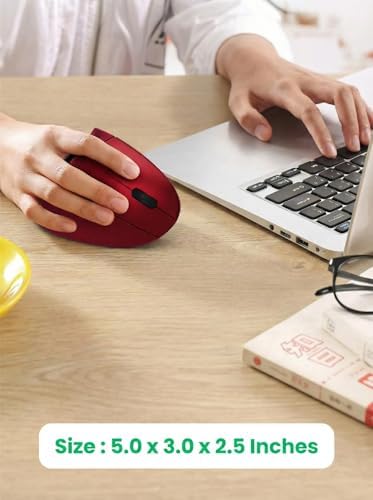 Ergonomic Vertical Wireless Mouse Stylish Rechargeable 2.4G Optical Mice Cordless Mouse with USB Receiver, 800/1200 /1600 DPI, 5 Buttons for Laptop,PC,Mac,Computer (Red)