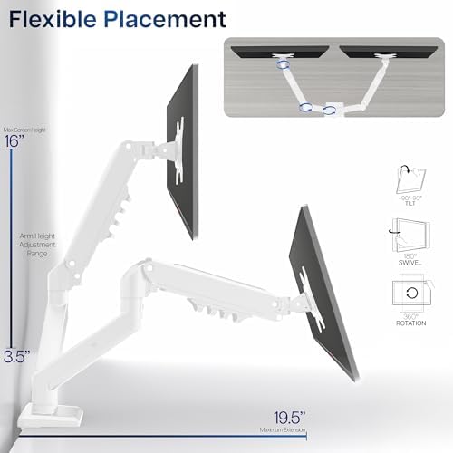 VIVO Aluminum Articulating Dual Monitor Arm for 13 to 30 inch Screens, Desk Mount Tension Spring Monitor Stand for 2 Screens, White, STAND-V102OW