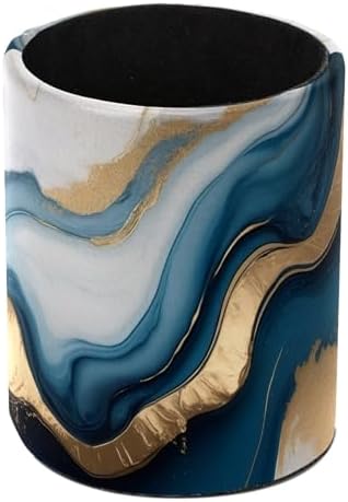 Blue Gold Marble Pen Holder Pencil Organizer Cute Pencil Cup Desk Decor Makeup Brush Holder PU Multifunctional Office Supplies for Home Classroom School