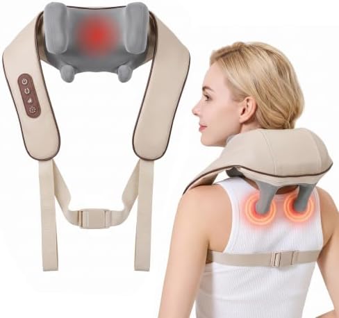 Wireless 4D Deep Kneading Neck Massager Pillow, Ergonomic Shiatsu Shoulder Back Massager with Warm Function, Portable Electric Massage Device for Daily Relaxation, Holiday Gifts for Adults
