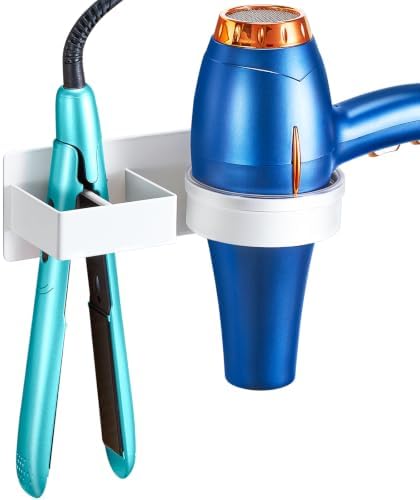 Hair Dryer Holder Wall Mounted, Hair Straightener Holder, Blow Dryer Holder Adhesive, Hair Tool Organizer for Flat Iron, Hairdryer, Curling Iron Holder for Bathroom Vanity Barber Shop (White)