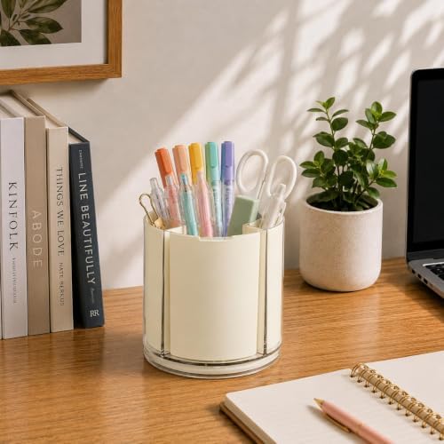 360° Rotating Pen Holder for Desk Adjustable Pencil Organizer, Beige
