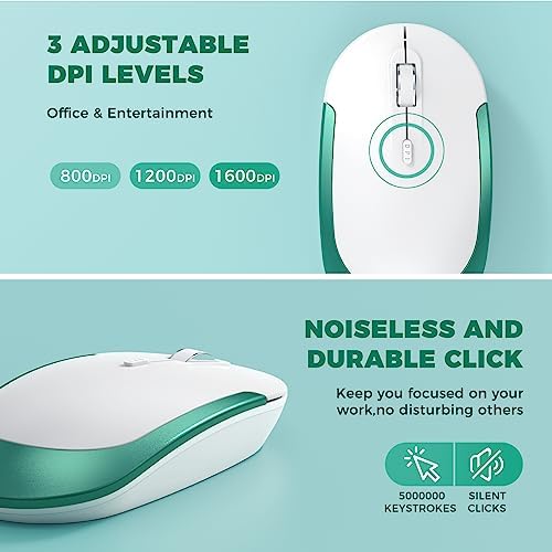 Vssoplor Wireless Keyboard and Mouse, Rechargeable Ultra Slim, Green