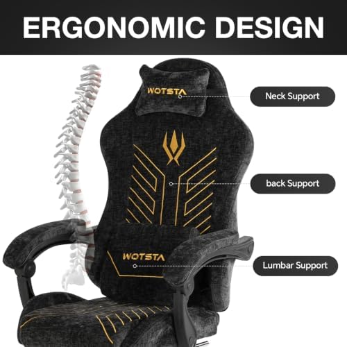 Gaming Chair Fabric with Footrest for Office and Home 300 LBS Black