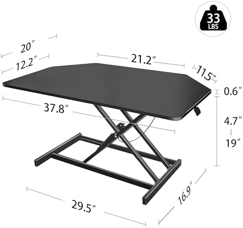 Aconcept 38 inch Black Corner Height Adjustable Standing Desk Converter, One-Click Sit to Stand up Desk Riser, Pre-Assembled for Dual Monitor and Laptop Workstation