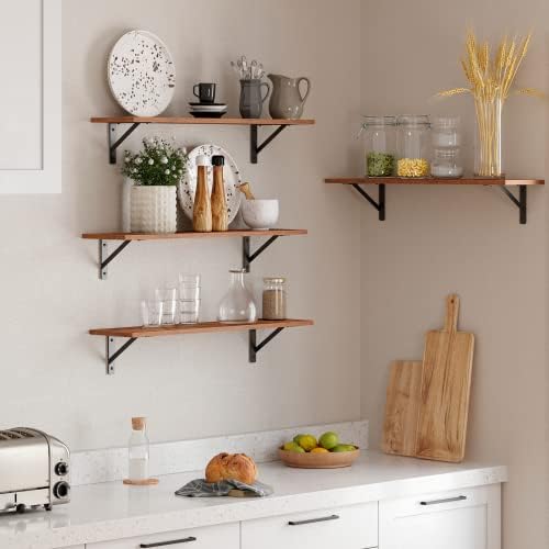 DINZI LVJ Long Wall Shelves, 31.5" Wall Mounted Shelves with Metal Brackets