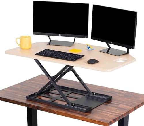 X-Elite Pro 40" Corner Standing Desk Converter with Pneumatic Lift | Adjustable Sit to Stand Riser, L-Shaped Desks & Cubicles | Fully Assembled Computer Workstation (American Maple)