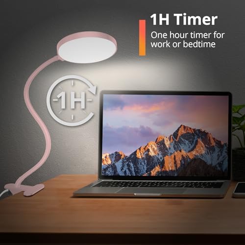 iFalarila Reading Light with Remote, LED Desk Lamp Clip on [1H Timer & Nightlight] RA>95 Dimmable Flexible Gooseneck, Reading Lamp with Clamp for Table - 3.5'' (Adapter Included)