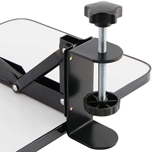 JAPCHET 20.5x9.8 Inches Ergonomics Desk Extender Tray, Clamp-on Keyboard Extension Platform, Keyboard Foldable Tray for Elbow Rest Desk Arm Support, Include Adjustable Clamps, Black, Table Mount
