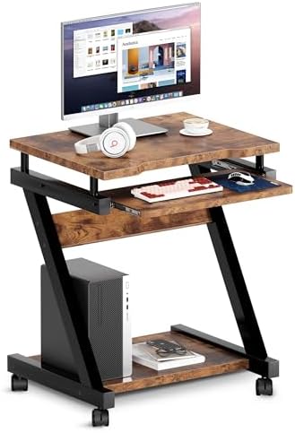 sogesfurniture Small Mobile Computer Desk with Keyboard Tray