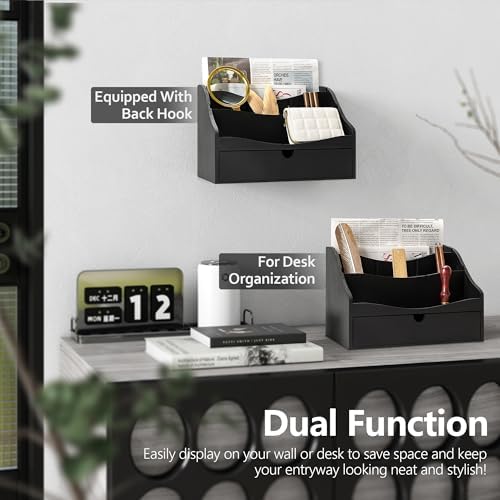 Rebee Vision Mail Organizer for Desk with Drawer for Store Jewelry, Black