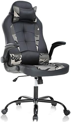 Ergonomic Gaming Office Chair - High Back PU Leather Executive Desk Chair with Lumbar Support, Flip-Up Arms & Headrest - Adjustable Swivel Task Computer Chair for Adults-Camo