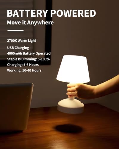 KDG White Cordless Small Table Lamp, Outdoor Shower Waterproof Desk Lamp