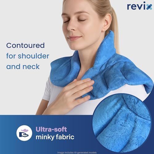 REVIX Microwavable Heating Pad for Neck Shoulder & Back, Moist Heat, Blue