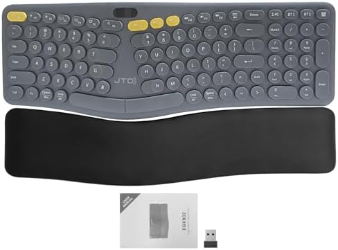 J-Tech Digital ProType S Wireless Split Ergonomic Keyboard for Long Nails, Carpal Tunnel Relief, 2.4G & Bluetooth, Rechargeable, Detachable Palm Rest, Quiet Mechanical Keys for Windows, Mac, iPad