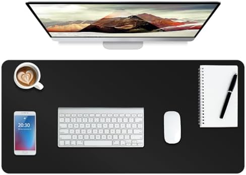 Boutilon Leather Desk Pad Protector,Non-Slip Mouse Pad,Laptop Desk Pad,Office Mouse Mat,Waterproof Leather Desk Blotter,Desk Writing Pad for Office and Home (XXL-Black,47.2"x 17")