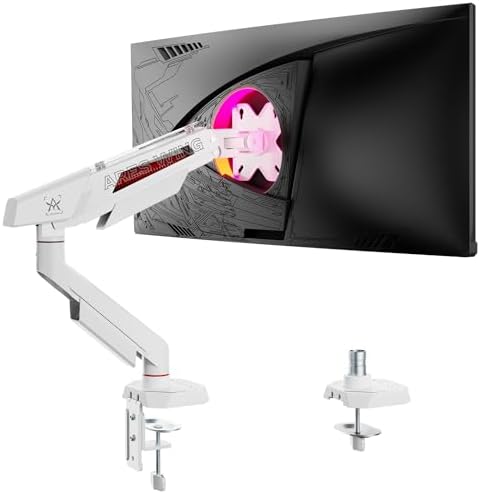 ARES WING Single Monitor Arm for 17-40 Inch Flat Curved Screens, White
