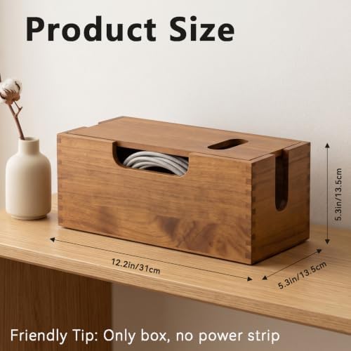 2 Pack Acacia Wood Cable Management Box with Magnetic Lid, Large Cord Management Box for Power Strip, Desk/Floor/TV Wire Storage, Cord Hider Box Under Desk Storage for Home Office