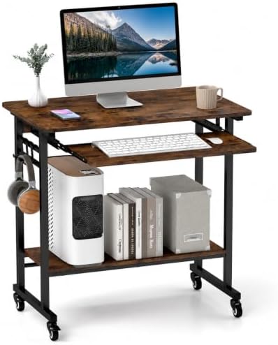 Rolling Desk with Keyboard Tray, 31.5’’ Small Computer Desk with Wheels