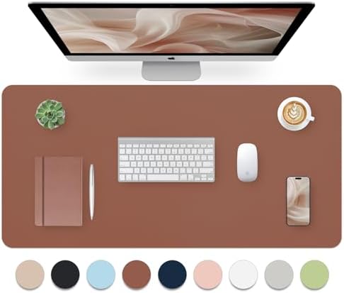 Bloss Brown Leather Desk Pad Protector, Office Desk Mat, Large Mouse Pad, Non-Slip PU Leather Desk Blotter, Laptop Desk Pad, Waterproof Desk Writing Pad for Office and Home (,35.4" x 17")