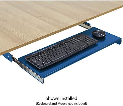 BenchPro Heavy 16-Gauge Powder Painted Steel Keyboard Tray - Under-Mount, Steel Construction, Slide Out Keyboard Mouse Holder - Powder Coated 9" D x 24" W - Blue