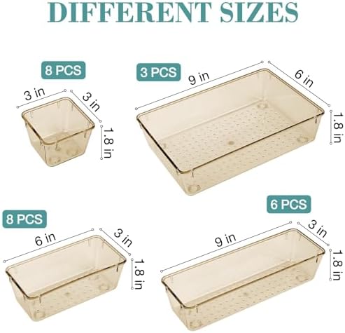 25 PCS Drawer Organizer Set, 5 Size Bathroom and kitchen organizer Trays