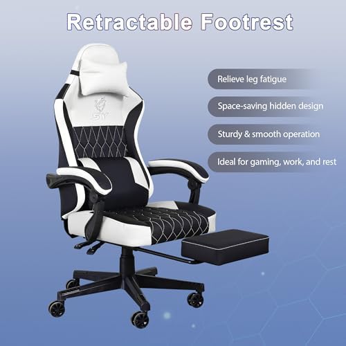 Gaming Chair,Video Game Chair with Footrest and Massage Lumbar Support