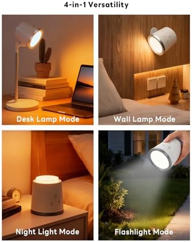 Rechargeable LED Desk Lamp, Magnetic Wall Mount LED Light, Dimmable Cordless Reading Lamp with Adjustable Brightness & 3 Color Modes for Reading, Working, Bedroom, Hallway