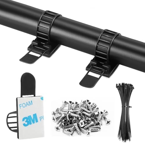 100Pcs Adhesive Cable Management Clips with 50Pcs Zip Ties, Adjustable Nylon Cable Strap Ties Wire Clips Clamps Organizer, Extra Screw & Hole - 3.35 Inch Black