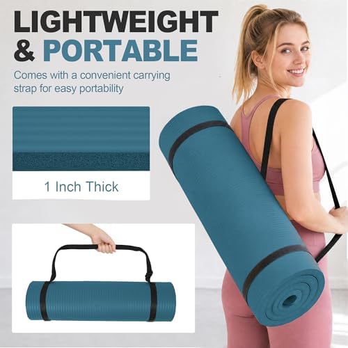 HULKFIT High Density Non Slip Yoga Mat, Extra Thick Exercise Mat with Carrying Strap, for Pilates, Fitness, Home Gym & Floor Workouts - Multiple Thickness & Multiple Color