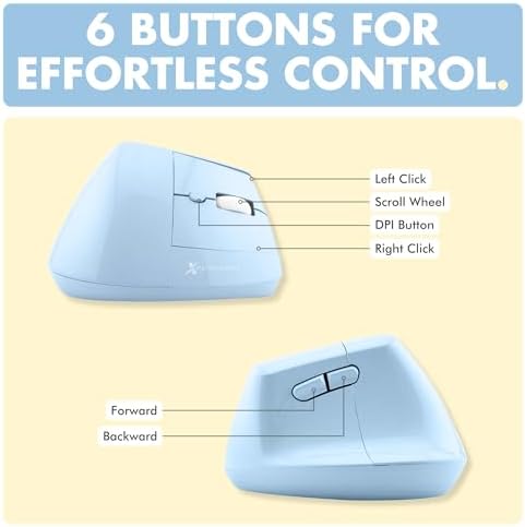 X9 Performance Wireless Vertical Ergonomic Mouse - (BT + 2.4Ghz) - Click in Comfort - Up to 4000 DPI, 6 Button, Rechargeable - Bluetooth Ergonomic Vertical Mouse Wireless - for Mac and PC - Blue