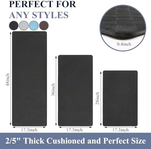 HEBE Anti Fatigue Kitchen Rugs Set of 3, Cushioned Kitchen Mats for Floor
