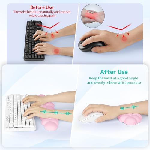 Sushret Cloud Wrist Rest Keyboard, Cloud Keyboard Wrist Pad Set with PU Leather Memory Foam, Cute Arm Rest for Palm Support, PC/Gaming Desk Accessories/Office Setup/Computer Hand Cushion - Pink