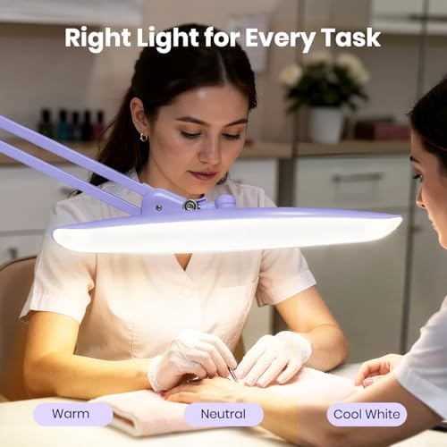 Neatfi XL 2200 Lumens 20W LED Desk Lamp with Clamp – Adjustable Color Temperature | 4-Level Dimmable Light | Home Office, Crafts & Workbench | 20-Inch Wide Head (Lavender, CCT with Clamp)