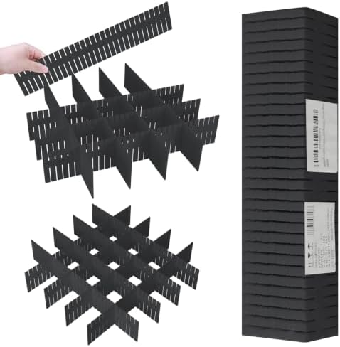 ALBAD Plastic Drawer Dividers Adjustable Drawer Organizer Dividers Separator for Tidying Clutter/Cutlery/Underwear/Socks/Clothes/Dresses/Boxes/Bins in Kitchen Bathroom Bedroom Office (Black, 42)