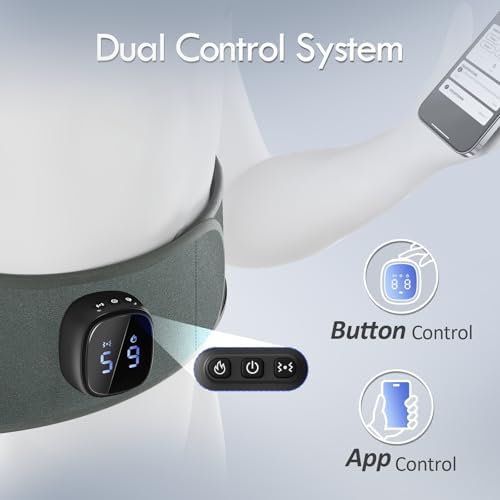 Comfytemp Cordless Portable Heating Pad with Massager for Lower Back Soothing, 9 Heat 5 Vibration 3 Intensity App Control, Rechargeable Cordless Wireless Heated with ifts for Mom Dad Senior, Grey