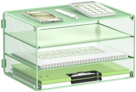 DALTACK 3 Tier Letter Tray Paper Organizer with Sliding Trays Mint Green