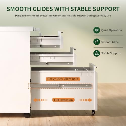 3 Drawer Metal File Cabinet with Lock & Rolling Casters