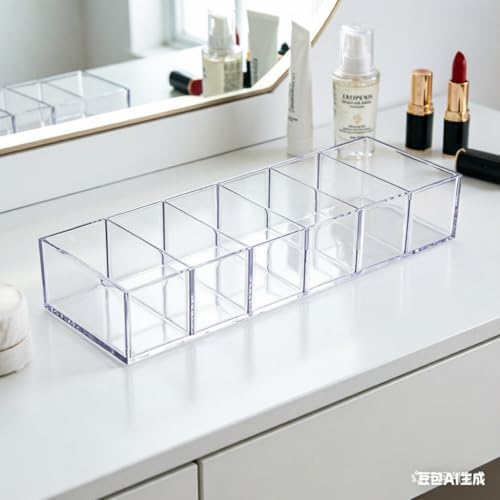 6-Compartment Clear Acrylic Organizer with Detachable Dividers, Eyeshadow Palette & Cosmetic Holder for Vanity Drawer, Cosmetic Station & Makeup Desktop