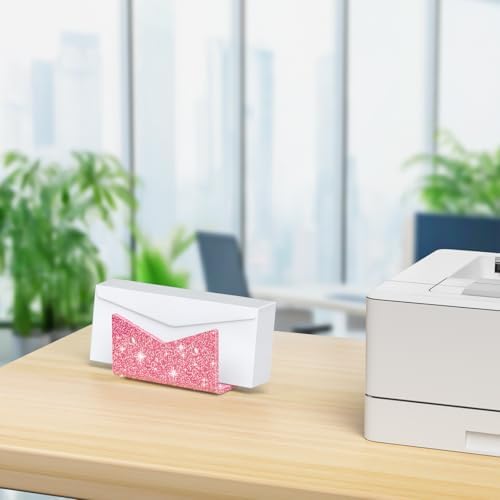 Mail Organizer Envelope Holder - Glitter Pink Acrylic Mail Holder Countertop Vertical Desk Organizer Small File Bill Document Notebook Letter Sorter for Home School Office Supplies