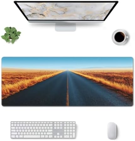 Straight Empty Asphalt Road Stretching to Horizon Large Gaming Mouse Pad Long Extended Mouse Mat for Keyboard Table Waterproof Mousepad Office, 31.5x11.8 in