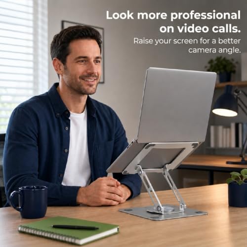 Uncaged Ergonomics Swivel Laptop Stand for Desk, 360 Riser, Arctic Silver