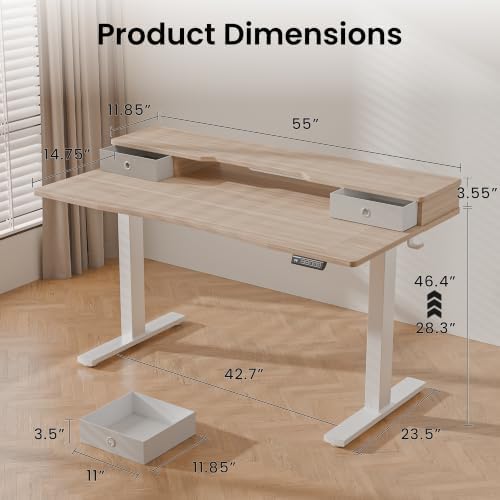Realbear 55x26 Inch Electric Standing Desk with Drawers, Maple