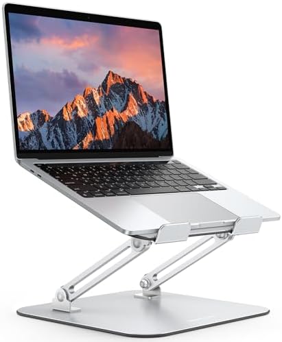 OMOTON Laptop Stand, Adjustable Metal Foldable Riser 10-17.2", Silver
