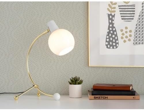 Desk Lamp with Brass Arc & Frosted Glass Globe, Adjustable for Office Dorm