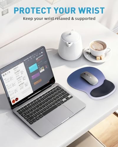 Ergonomic Mouse Pad with Wrist Rest, Mousepad with Memory Foam Support for Pain Relief, Non-Slip Base for Computer, Laptop, Office & Home, 10.2 x 7.5 in