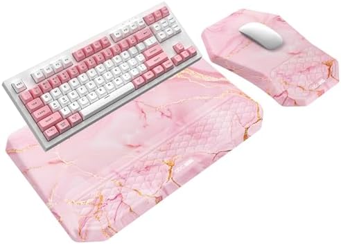 3-in-1 Ergonomic Keyboard Stand with Wrist Rest & Mouse Pad Set,Pink Marble